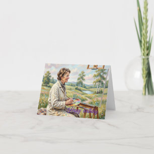 Cartão De Agradecimento Artista Feminina Pintando Flores no Campo de Anive