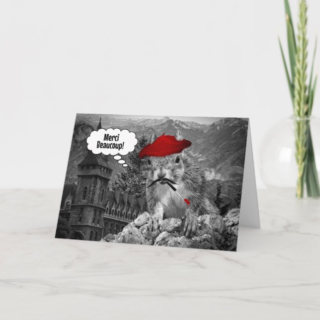 Cartão De Agradecimento Artista francês Merci Beaucoup do esquilo (Frente)