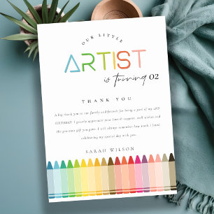 Cartão De Agradecimento Artista Pequeno Fofinho Crayon Arco-íris Aniversár