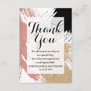 Cartão De Agradecimento Artsy Brushstrokes, Dourado Rosa, com brilho Doura