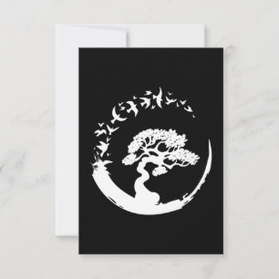 Cartão De Agradecimento árvore bonsai japonesa círculo enso pássaros manga