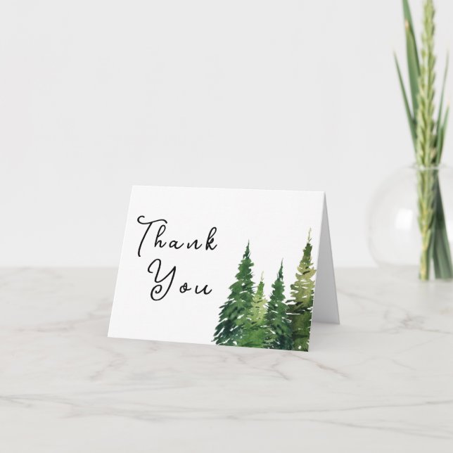 Cartão De Agradecimento Árvore de Natal Aquarela Casamento Festivo (Frente)