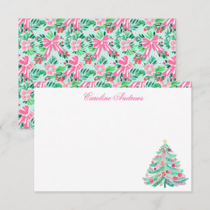 Cartão De Agradecimento Árvore de Natal da Praia de Pink e Palm Verde