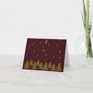 Cartão De Agradecimento Árvore de Natal de ouro faísca, lua, estrelas em v