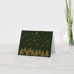 Cartão De Agradecimento Árvore de Natal de ouro faísca, lua, estrelas em v
