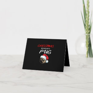 Cartão De Agradecimento Árvore De Natal Pugdog Coberta Por Lâmpada