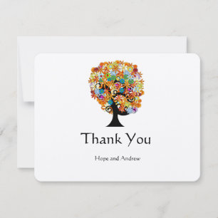Cartão De Agradecimento Árvore do Amor de Flor Multi Colorida Obrigado Cas