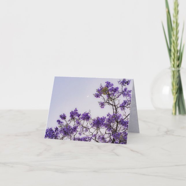 Cartão De Agradecimento Árvore Jacaranda Roxa com Lua, estética de primave (Frente)