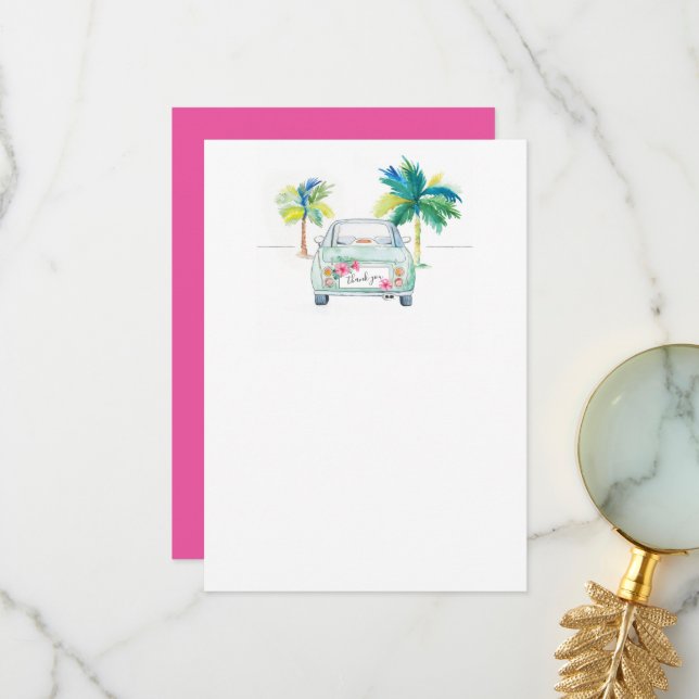 Cartão De Agradecimento Árvore Tropical de Palma e Aquarela de Carro Muito (Frente/Verso In Situ)