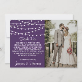 Cartão De Agradecimento As Luzes De Corda Na Coleção De Casamentos Roxos