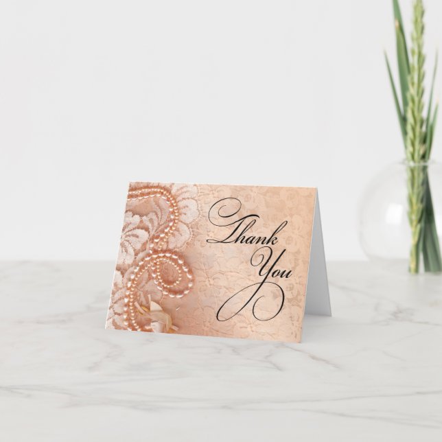 Cartão De Agradecimento As pérolas e o laço agradecem-lhe pêssego perfeito (Frente)