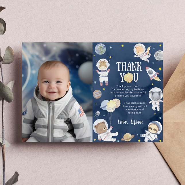 Cartão De Agradecimento Astronauta Foto de aniversário Safari do Espaço Ex (Criador carregado)