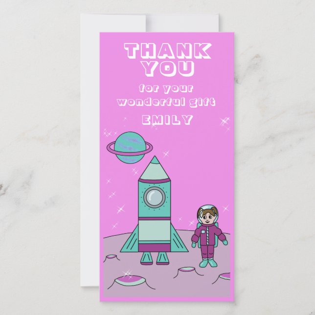 Cartão De Agradecimento Astronauta Girl Space Rocket Pink Astronauta (Frente)