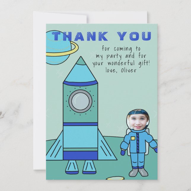 Cartão de Agradecimento Astronauta Menino Lua Insi (Frente)