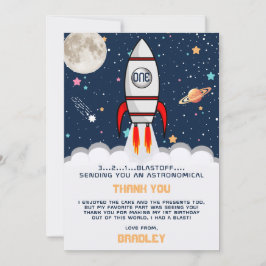 Cartão De Agradecimento Astronauta Rocket Outer Space primeiro aniversario