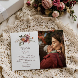 Cartão De Agradecimento Autumn Blooms Pumpkin Photo Baby Shower