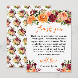 Cartão De Agradecimento Autumn Burgundy and Orange Floral Wedding
