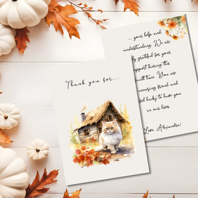 Cartão De Agradecimento Autumn Country Cottage Cat (Autumn Country Cottage Cat Thank You Card)