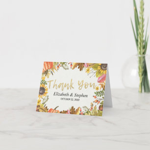 Cartão De Agradecimento Autumn Fall Maple Leaves Pumpkin Wedding Thank You