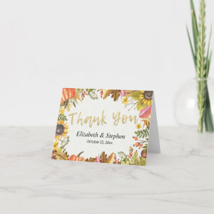 Cartão De Agradecimento Autumn Fall Maple Leaves Pumpkin Wedding Thank You