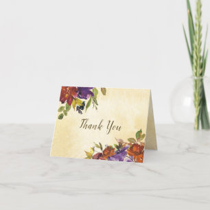 Cartão De Agradecimento Autumn Purple Burple Orange Floral Obrigado