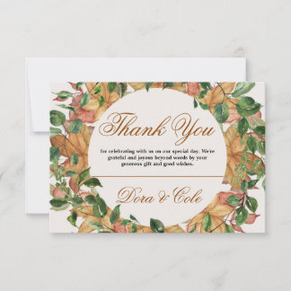 Cartão De Agradecimento Autumn Rustic Orange Greenery Watercolor Casamento