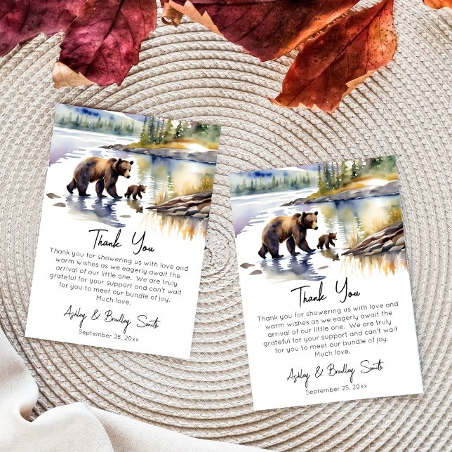 Cartão De Agradecimento Aventura aguarda um filhote de urso com a mãe chá  (National parks adventure awaits baby shower thank you cards cute bear cub mama grizzly Alaskan wild)