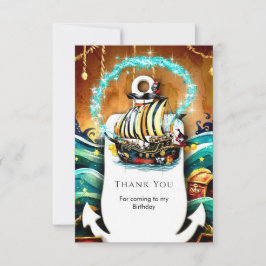 Cartão De Agradecimento Aventura do Navio Pastel das Crianças Aniversário