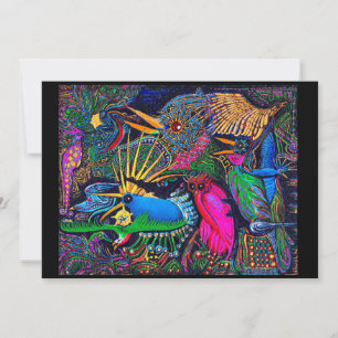 Cartão De Agradecimento Aves do Presságio Tropicais Coloridas Arte Margina