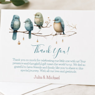 Cartão De Agradecimento Aves Whimsical em Ramais Chá de fraldas de Pastel