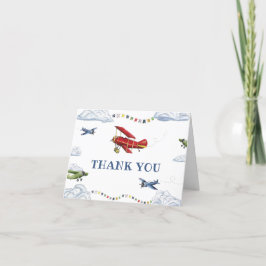 Cartão De Agradecimento Avião Vintage Primeiro Aniversário Obrigado