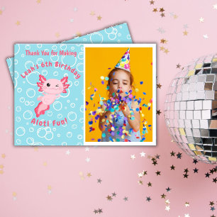 Cartão De Agradecimento Axolotl rosa-claro sob o mar Aniversário