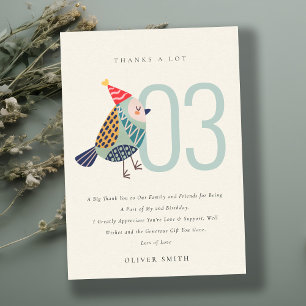 Cartão De Agradecimento Azul-aquático bonito, qualquer aniversário de 3 an