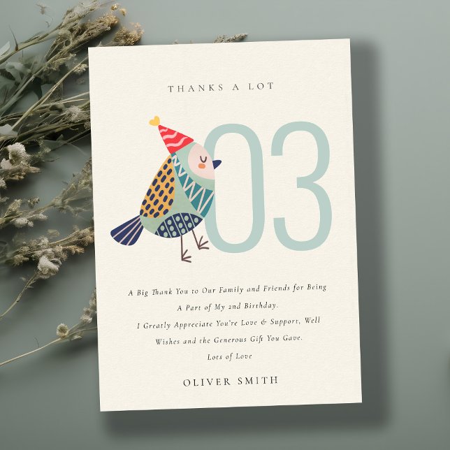 Cartão De Agradecimento Azul-aquático bonito, qualquer aniversário de 3 an (Criador carregado)