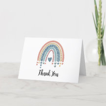 Cartão de Agradecimento Azul Boho Arco-Íris Aquare
