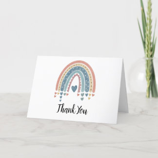 Cartão de Agradecimento Azul Boho Arco-Íris Aquare