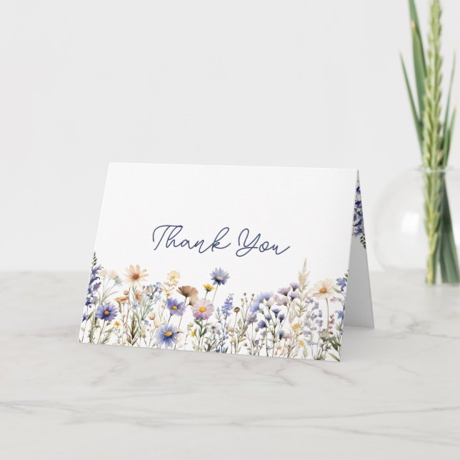Cartão de Agradecimento Azul Boho Chá de Bebê Flor (Frente)