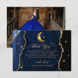 Cartão De Agradecimento Azul Celestial Quinceanera Estrelas da Meia-Noite