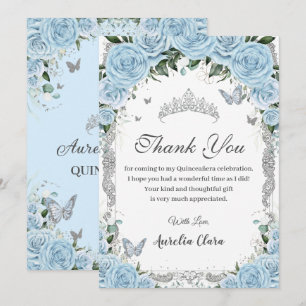 Cartão de Agradecimento Azul Céu Floral para Doce 