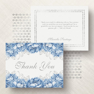 Cartão De Agradecimento Azul Claro Elegante Quinceanera Floral