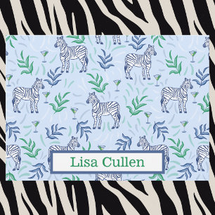 Cartão De Agradecimento Azul Claro Zebra Naval Martini Personalizado 