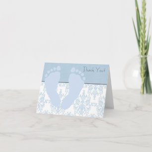 Cartão De Agradecimento Azul Damask Azul Bebê Pés Bebê Obrigado