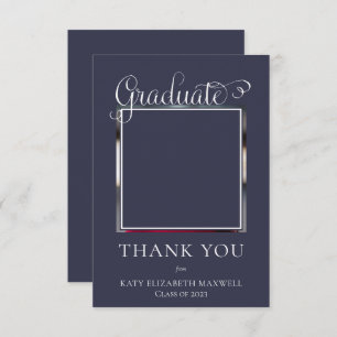 Cartão De Agradecimento Azul de Fotografia do Formando de Script Clássico