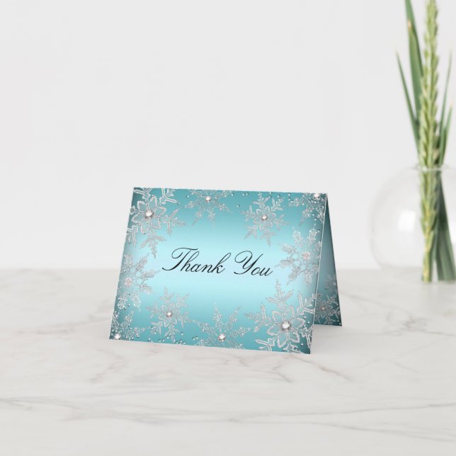 Cartão de Agradecimento Azul de Natal com Floco de (Frente)