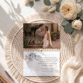 Cartão De Agradecimento Azul Empoeirado Bege Floral Dourado Casamento Agra