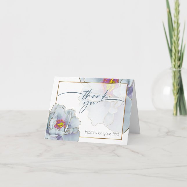 Cartão De Agradecimento Azul empoeirado e Lilac Exótico Floral (Frente)