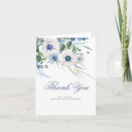 Cartão De Agradecimento Azul Empoeirado Floral Verdura Casamento Agradecim