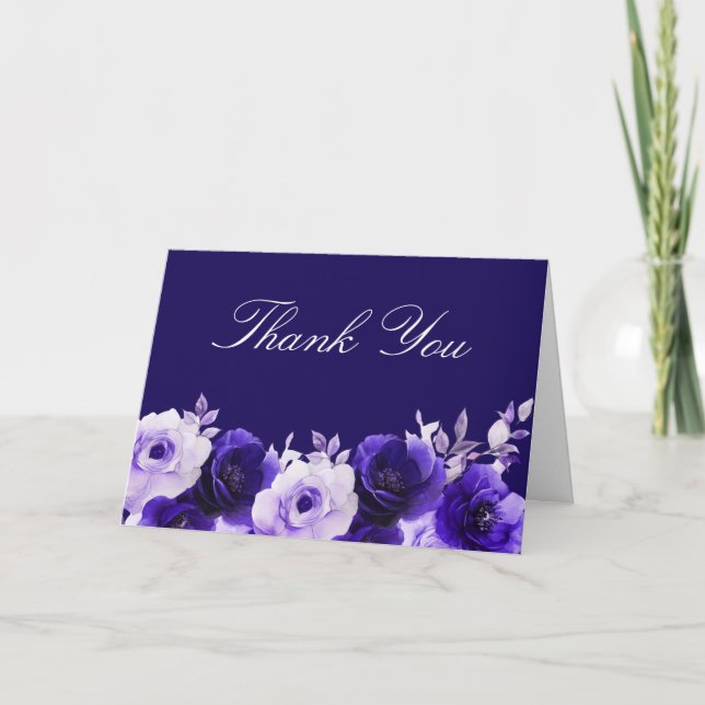 Cartão De Agradecimento Azul Encantado: Casamento de Rosas Azuis Marinho d (Frente)