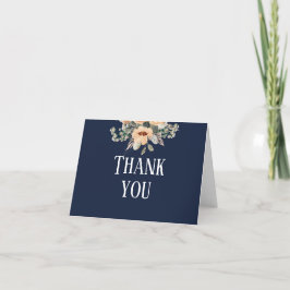 Cartão De Agradecimento Azul-escuro floral elegante
