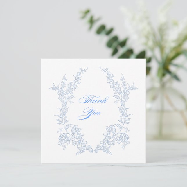 Cartão De Agradecimento Azul Floral (Em pé/Frente)